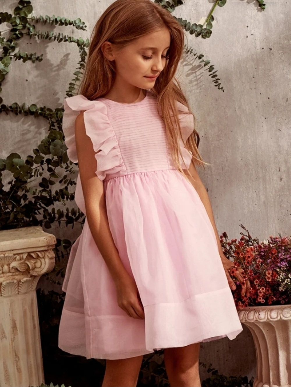 Little Girl's Pink Ruffle Sleeve Formal Dress
